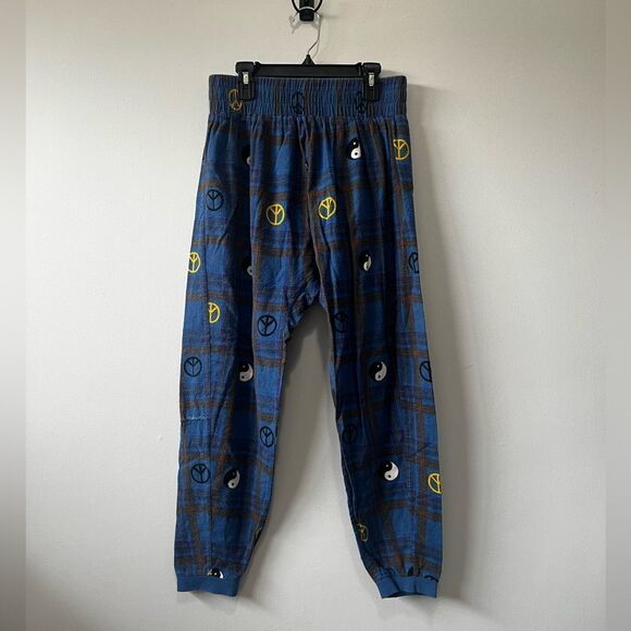 Urban Outfitters Out from Under Comfy Blue Plaid Peace Sign Pants XS - Picture 1 of 5